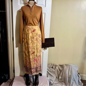 Vintage Charter Club Wms 100% Linen Floral Lined Maxi Cottage Boho Maxi Skirt 12